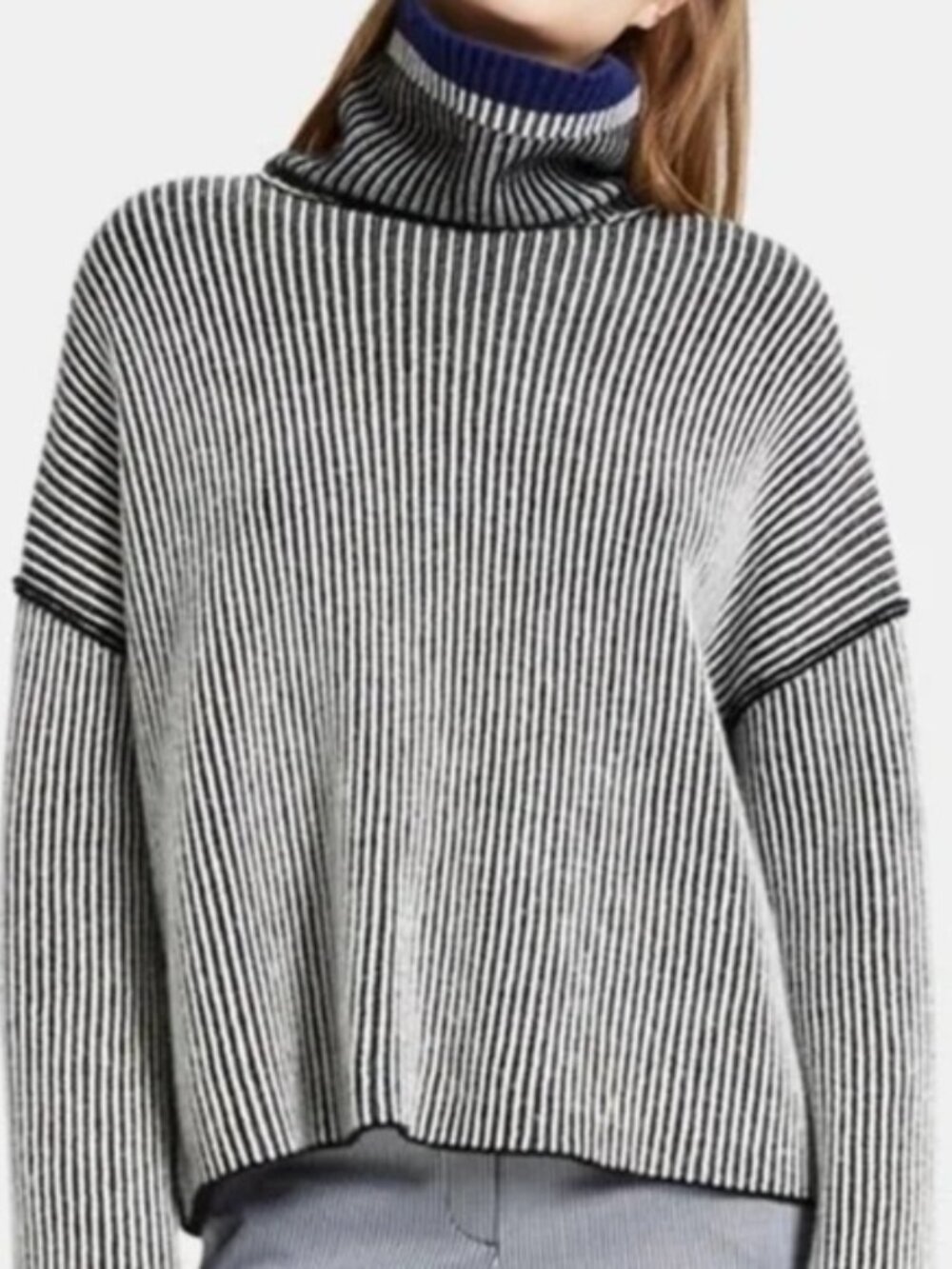 Theory Women's 100% Cashmere Striped Turtleneck (Small)